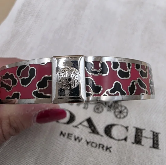 Coach Pink Enamel Ocelot Hinged Bangle Bracelet - Picture 3 of 3